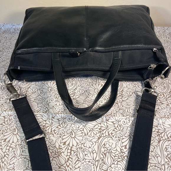 HOBO Black Leather/Nylon Messenger Bag, Adjustable Strap - Picture 8 of 16